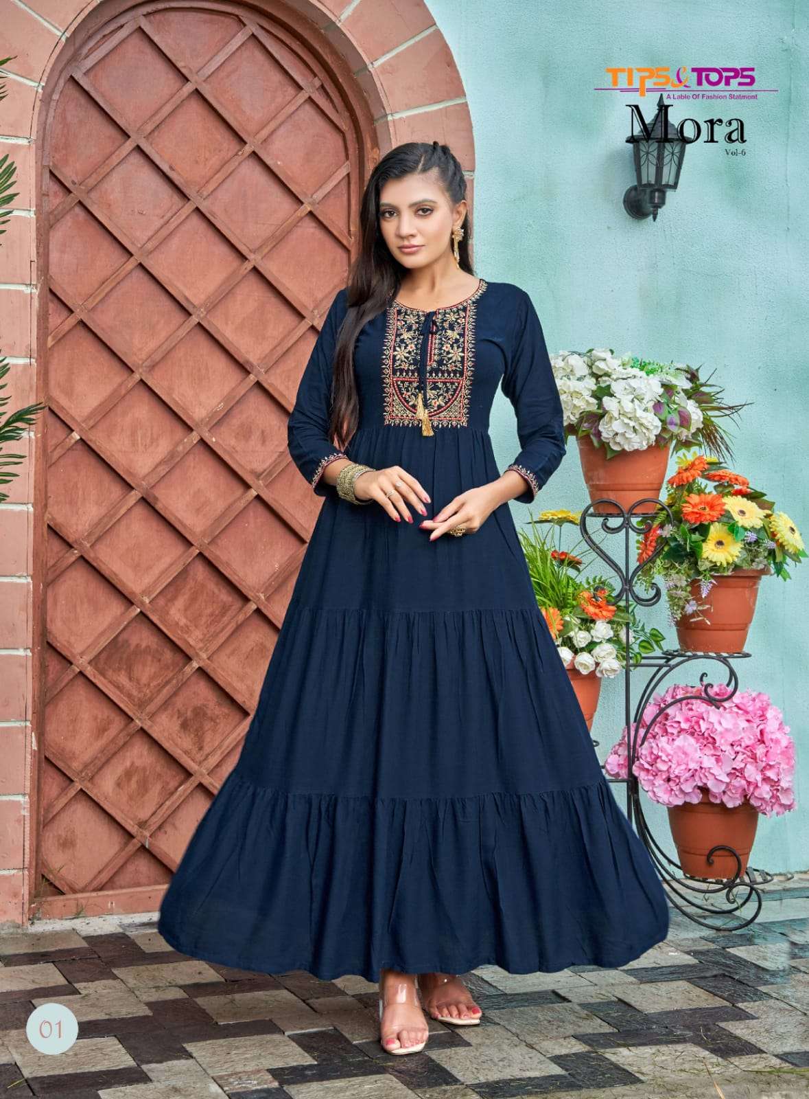 Tips & Tops - Mora Vol 06- Handwork And Ghaghri-Pattern-Flair-Gown-Kurti-01